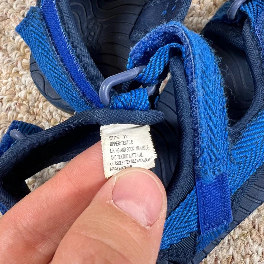 Kids Blue Strappy Sandals Chevron Pattern Hook and Loop Closure Size 12
